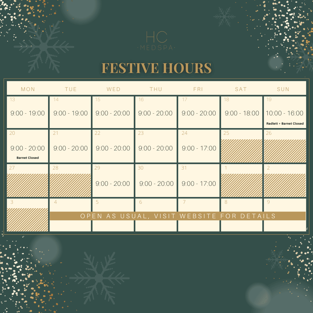 Festive Opening Hours 2021 Christmas at HC MedSpa